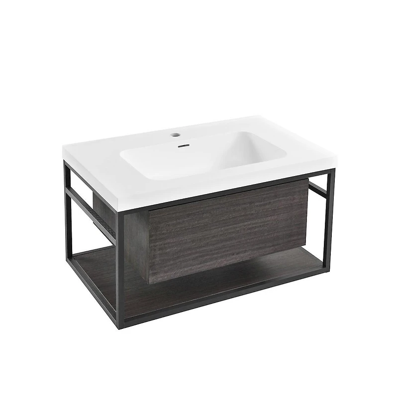 Swiss Madison Claire 30" Wall-Mounted Bathroom Vanity in Black Oak with Sink Top