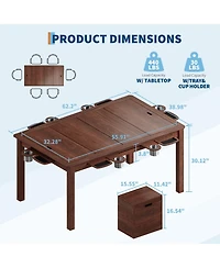 Gaomon Board Game Table 2-in-1 Convertible with Removable Top Play Mat 6 Cup Holders and Hobby Trays Recessed Surface Hidden Storage for 4-6 Players