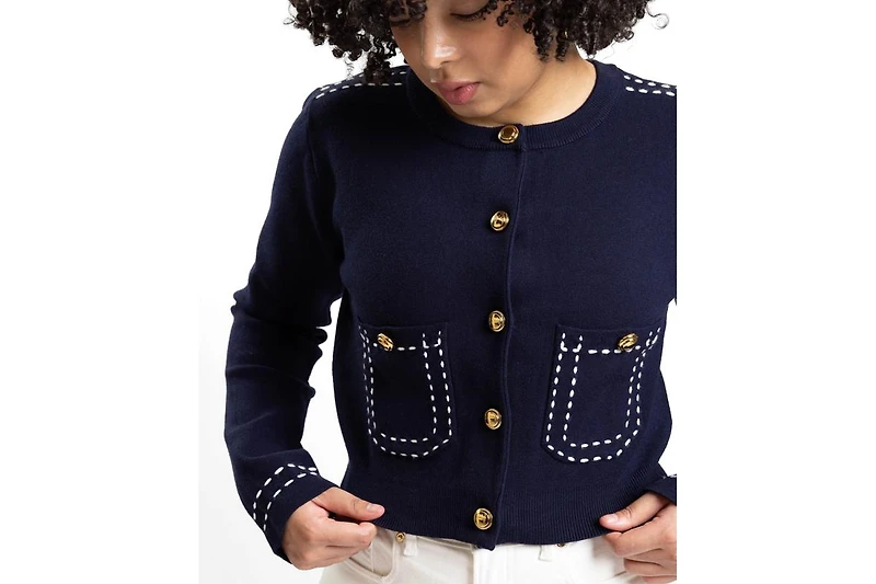 Caldwell Collection Women's Jessica Cropped Fitted Button-Front Cardigan