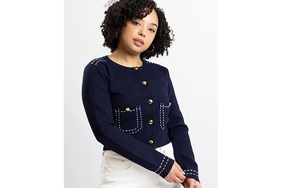 Caldwell Collection Women's Jessica Cropped Fitted Button-Front Cardigan