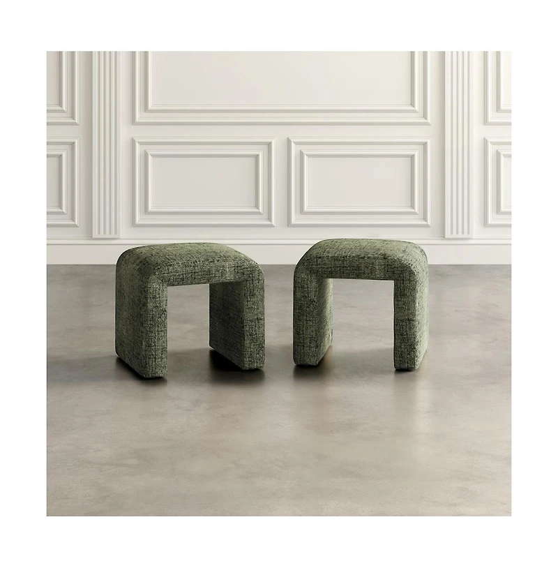 Jofran Modern Curved Upholstered Waterfall Jacquard Petite Ottoman Bench