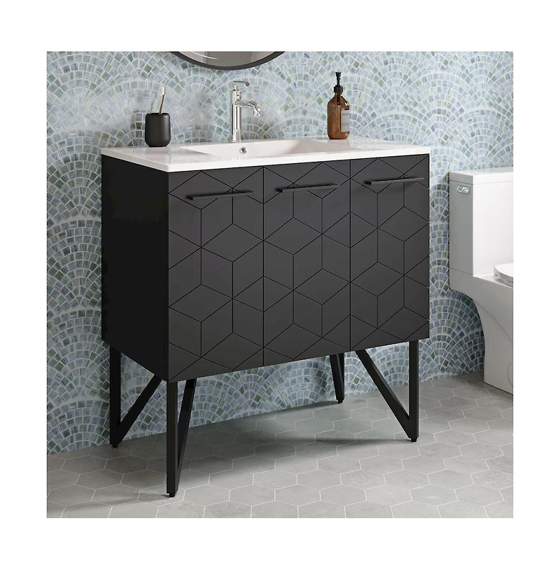 Swiss Madison Annecy 36" Freestanding Bathroom Vanity in Phantom Black with Sink Top