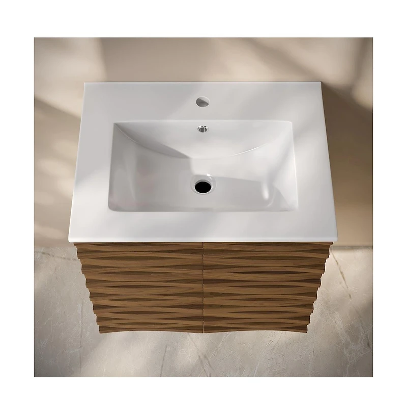 Swiss MadisonCascade 24" Wall-Mounted Bathroom Vanity in Brown Oak with Sink Top