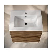 Swiss MadisonCascade 24" Wall-Mounted Bathroom Vanity in Brown Oak with Sink Top