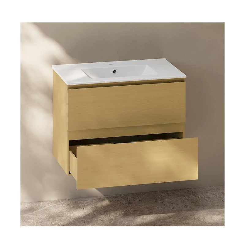Swiss Madison Liberte 30" Wall-Mounted Bathroom Vanity in Natural Oak with Sink Top