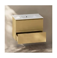 Swiss Madison Liberte 30" Wall-Mounted Bathroom Vanity in Natural Oak with Sink Top