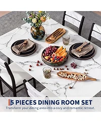 gaomon Dining Table Set 5 Piece White Modern Metal and Wood Space-Saving with Cushioned Chairs Chamfered Edge for Apartment Kitchen Breakfast Nook