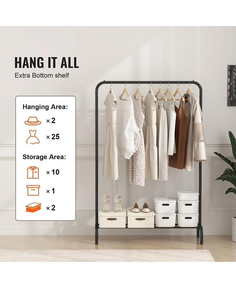 Slickblue Freestanding Clothing Rack with Hanging Rod and Storage Shelf for Bedroom and Laundry Room