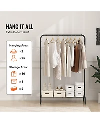 Slickblue Freestanding Clothing Rack with Hanging Rod and Storage Shelf for Bedroom and Laundry Room
