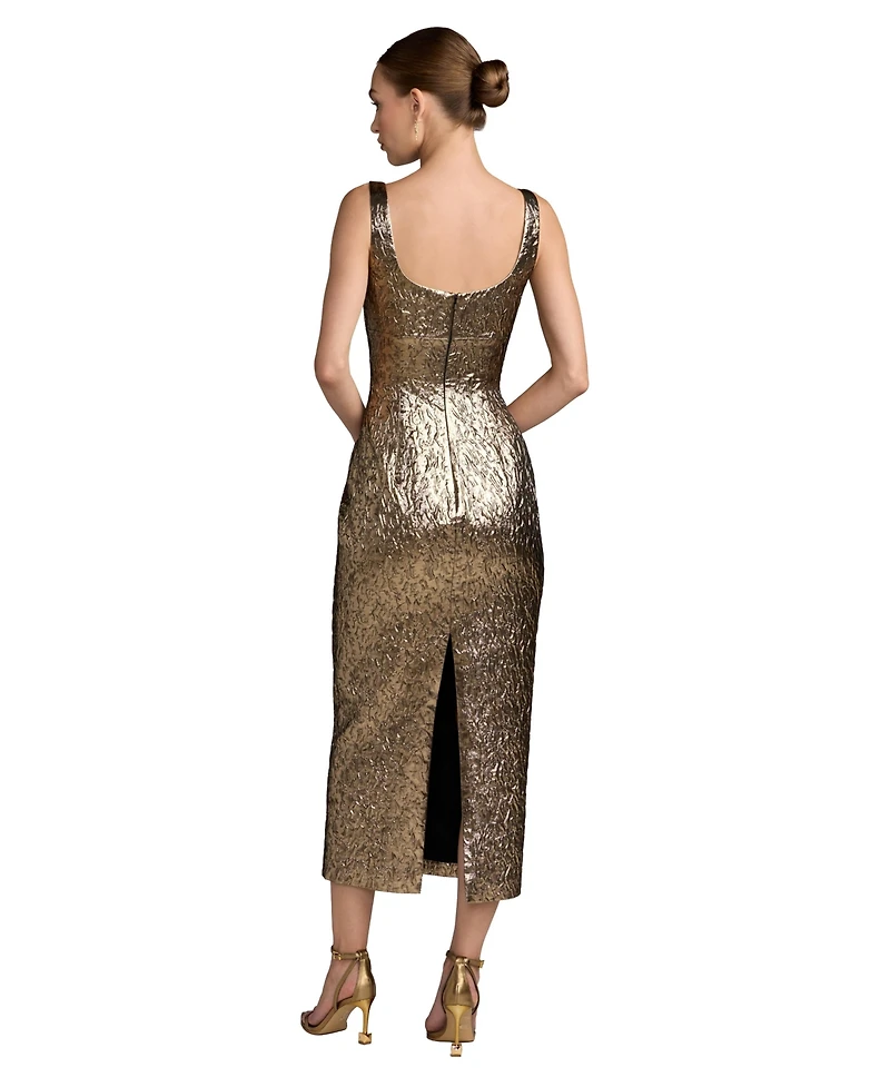 Mac Duggal Women's Metallic Jacquard Sheath Midi Dress