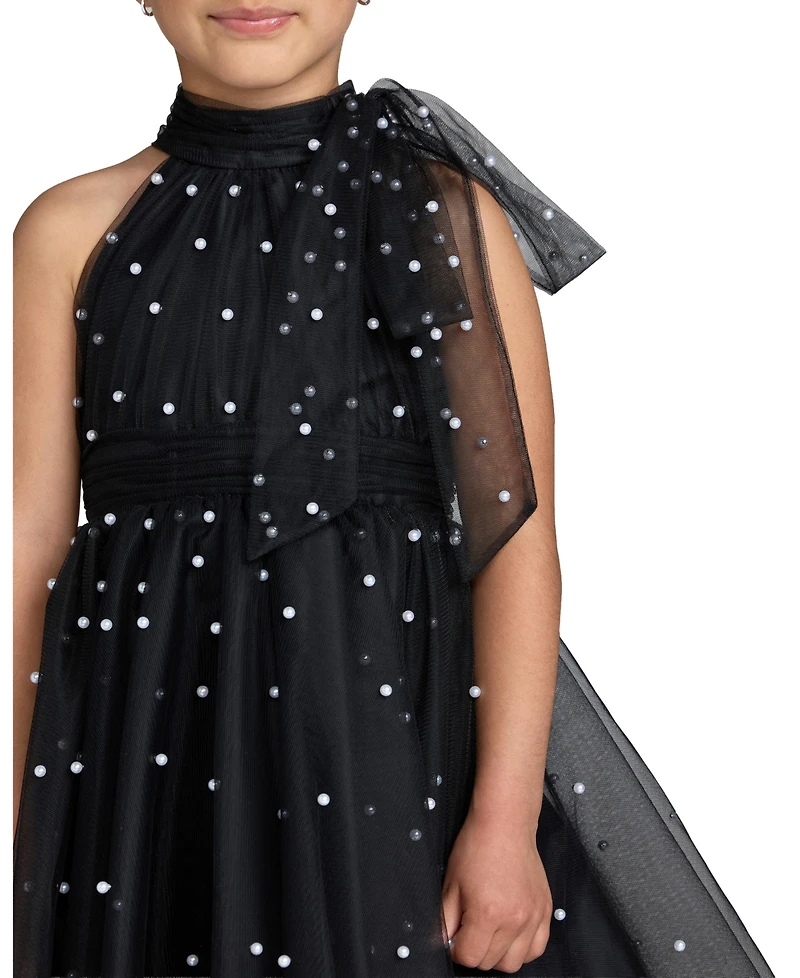 Mac Duggal Big Girls Pearl Embellished Tulle Fit and Flare Dress