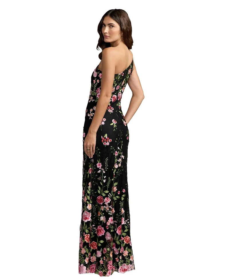 Mac Duggal Petite One Shlouder Lace Embroidered Gown Dresse