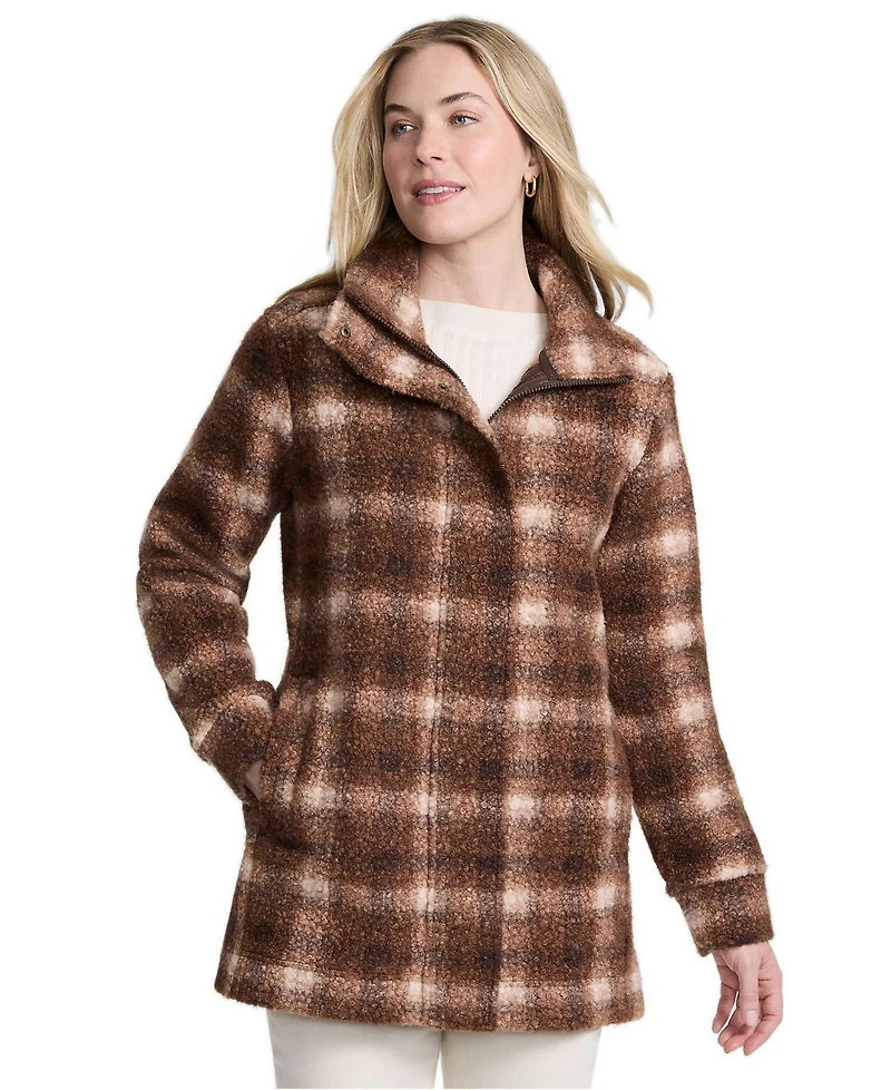 Lands' End Women's Print Boucle Fleece Coat