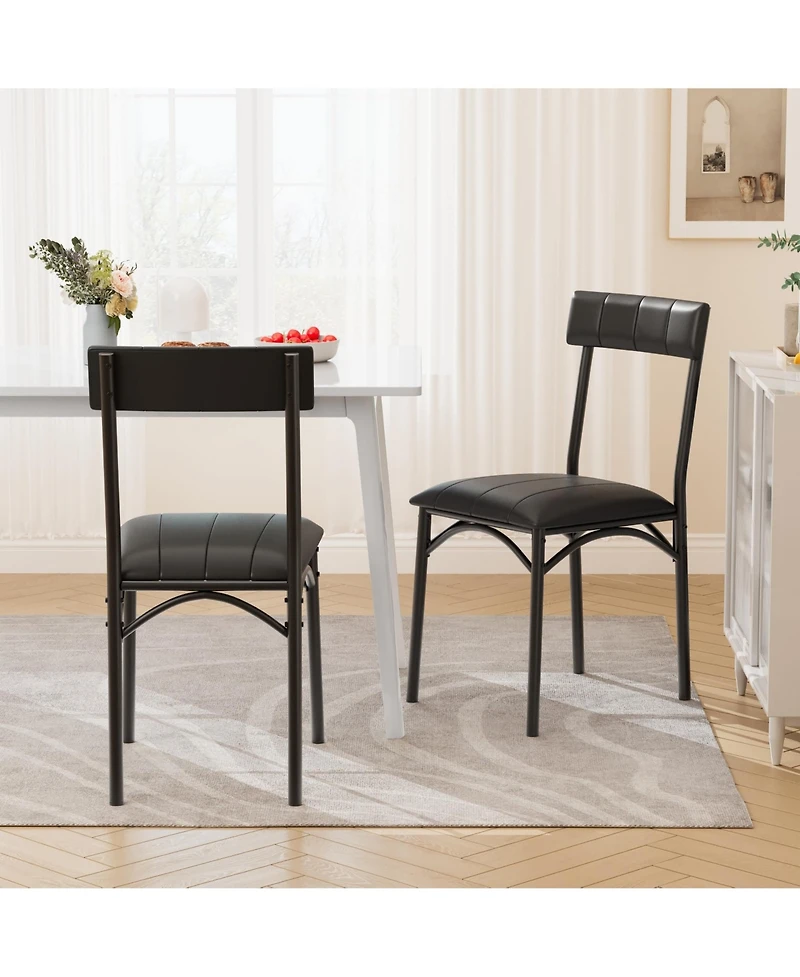 Dining Chairs Set of 6 Metal Frame Pu Leather Upholstery High Backrest Black Finish for Kitchen Dining Room Contemporary Home