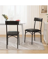 Dining Chairs Set of 6 Metal Frame Pu Leather Upholstery High Backrest Black Finish for Kitchen Dining Room Contemporary Home