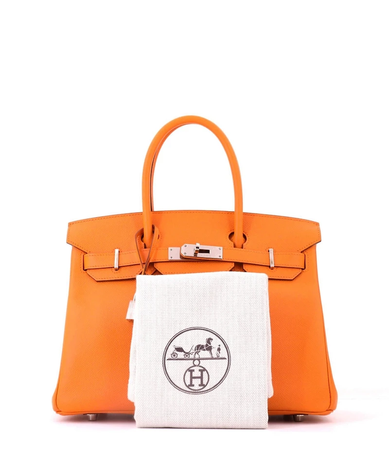 Pre-Owned Hermes Birkin 30 Handbag Orange Epsom with Palladium Hardware
