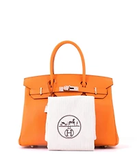 Pre-Owned Hermes Birkin 30 Handbag Orange Epsom with Palladium Hardware