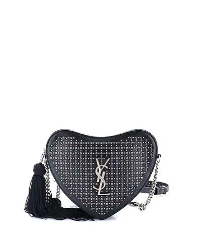 Pre-Owned Saint Laurent Small Love Heart Tassel Chain Bag Studded Leather