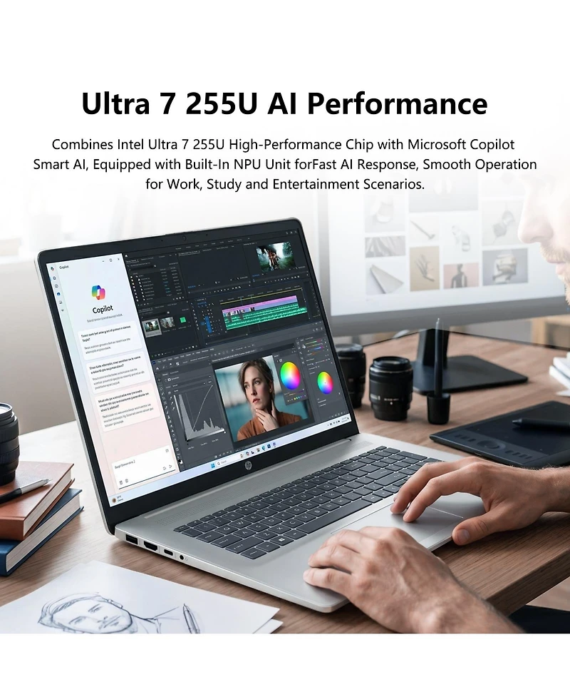 Hp 17.3" Touchscreen Business Copliot Ai Laptop, Intel Core Ultra 7 255U, Intel Graphics, 16GB DDR5, 2TB Ssd, Wi-Fi 6, Win11 Home, Silver