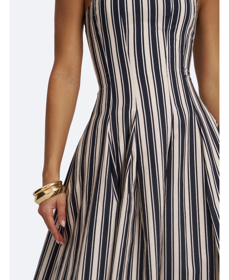 Miss Circle Women's Wyanne Black and White Linen Striped Strapless Midi Dress
