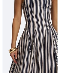 Miss Circle Women's Wyanne Black and White Linen Striped Strapless Midi Dress