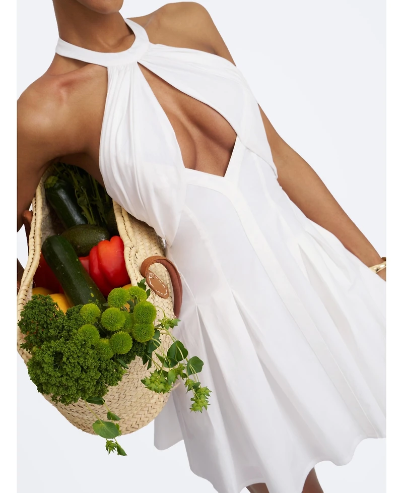 Miss Circle Women's Jordyn White Cotton Poplin Keyhole Halter Mini Dress