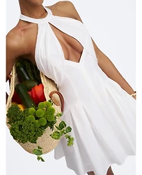 Miss Circle Women's Jordyn White Cotton Poplin Keyhole Halter Mini Dress