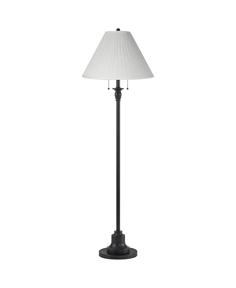 360 Lighting Dyna Traditional 58" Tall 2-Light Standing Floor Lamp Skinny Pole Pull Chain Black Finish Pleated Ivory Shade