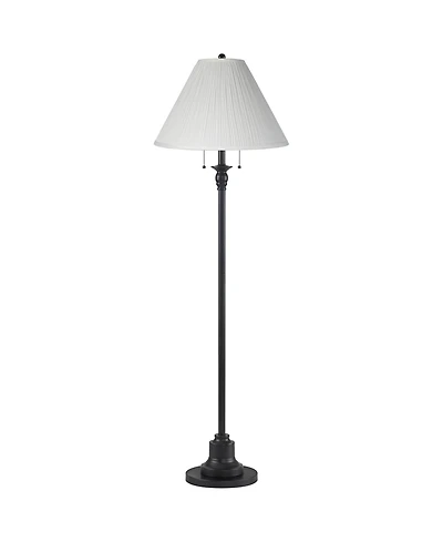 360 Lighting Dyna Traditional 58" Tall 2-Light Standing Floor Lamp Skinny Pole Pull Chain Black Finish Pleated Ivory Shade