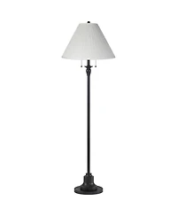 360 Lighting Dyna Traditional 58" Tall 2-Light Standing Floor Lamp Skinny Pole Pull Chain Black Finish Pleated Ivory Shade