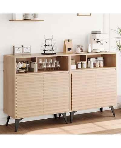 Farmhouse Sideboard Buffet Cabinet Set of 2 with Storage Fluted Doors Adjustable Shelves for Dining Room Entryway Kitchen