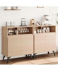 Farmhouse Sideboard Buffet Cabinet Set of 2 with Storage Fluted Doors Adjustable Shelves for Dining Room Entryway Kitchen