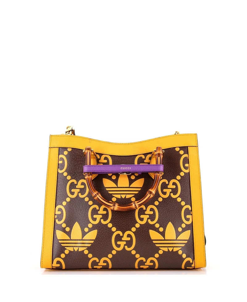 Pre-Owned Gucci Medium x adidas Diana Nm Bamboo Handle Tote Jumbo Gg Embossed Leather