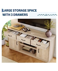Tv Stand for Tvs Up to 65 in, Farmhouse TV Console with 3 Drawers, 2-Door Cabinets, Adjustable Shelves and Open Storage, Natural