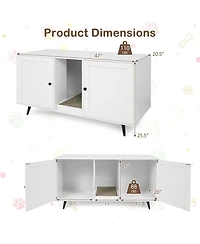 Gymax Double Cat Litter Box Enclosure with Scratching Pad Double Rooms for Indoor