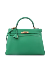 Pre-Owned Hermes Kelly 32 Handbag Green Evercolor with Gold Hardware
