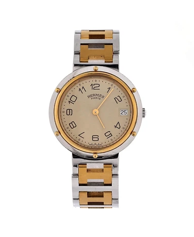 Pre-Owned Hermes Clipper Quartz Watch in Stainless Steel with Plated Metal 34mm
