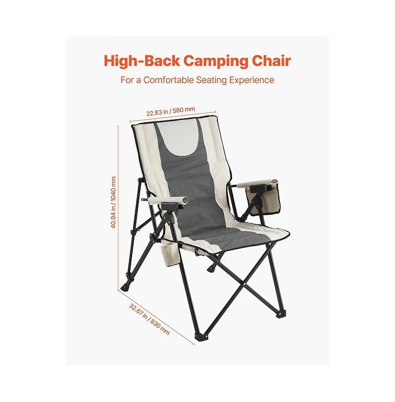 Slickblue Portable Reclining Camping Chair with Headrest, Armrests and Full Padding for Outdoor Use