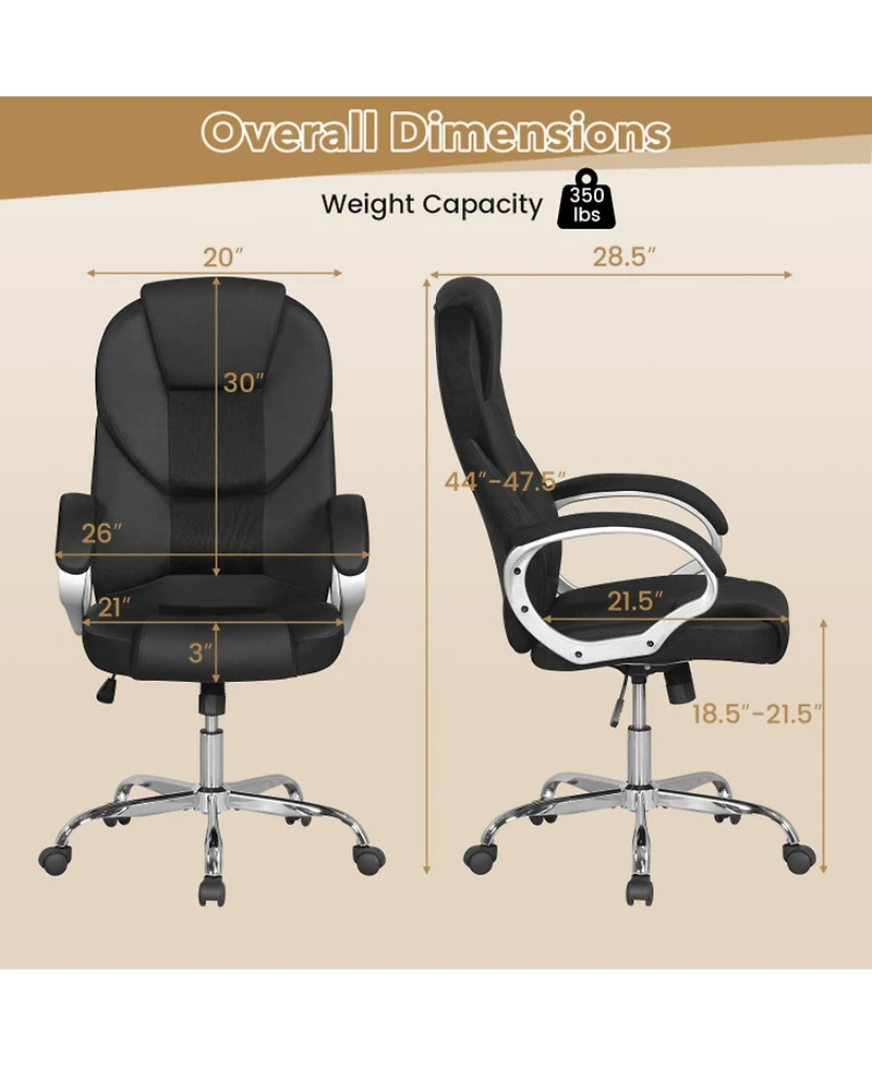 Sugift Ergonomic Leather Mesh Executive Office Chair with Padded Armrests and Rocking Backrest