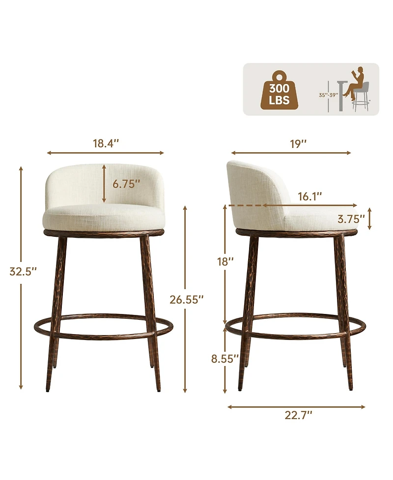 Morden Fort Set of 2 Counter Height Bar Stools, Modern Upholstered Stools with Hammered Iron Legs,Boucle Island Chairs for Dining Room and
