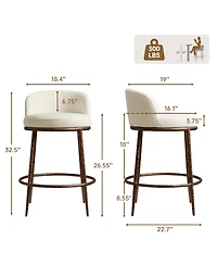 Morden Fort Set of 2 Counter Height Bar Stools, Modern Upholstered Stools with Hammered Iron Legs,Boucle Island Chairs for Dining Room and