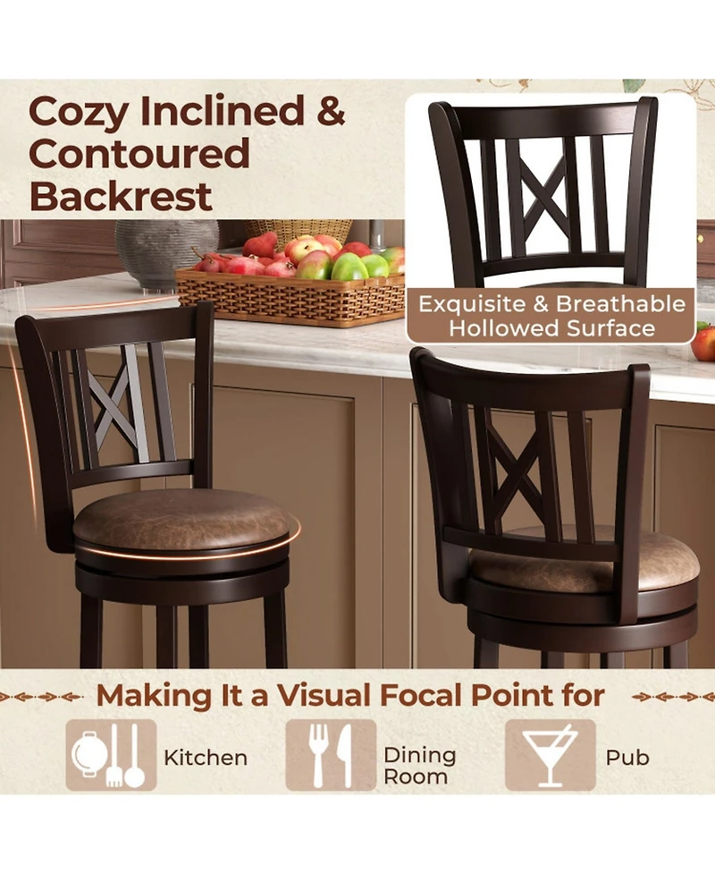 Sugift Set of 2 30 Inch Swivel Bar Stools with Hollowed Backrest and Footrest