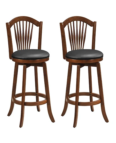 Sugift Swivel Bar Stools Set of 2 Upholstered Faux Leather Seats with Backrests and Wood Frame