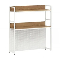 Sugift 2-Tier Desktop Bookshelf with Metal Pegboard for Monitors up to 32 Inch