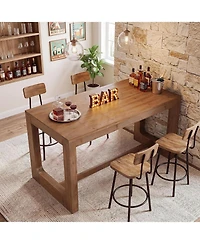 Tribesigns 63" Solid Wood Home Bar Table, Counter Height Table