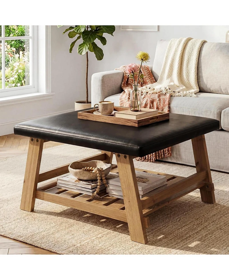 Tribesigns 31.5" Square Ottoman Coffee Table with Shelf
