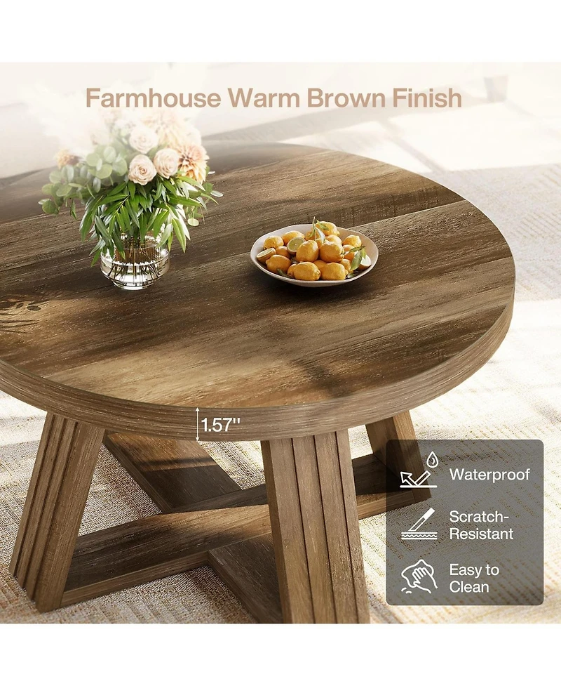 Tribesigns 31.5" Round Coffee Table with Cross-Shaped Frame