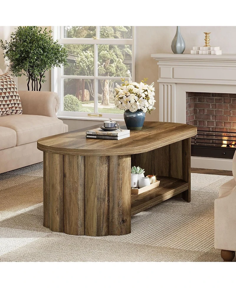 Tribesigns 47.24" Oval Coffee Table with Storage Shelf, Farmhouse