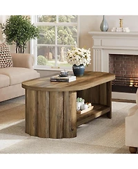 Tribesigns 47.24" Oval Coffee Table with Storage Shelf, Farmhouse