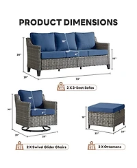 Pocassy 6pcs Patio Furniture Set Swivel Rocker Patio Chairs,Pe Wicker Outdoor Sofa Set of 2 with Ottomans and Thick Cushion
